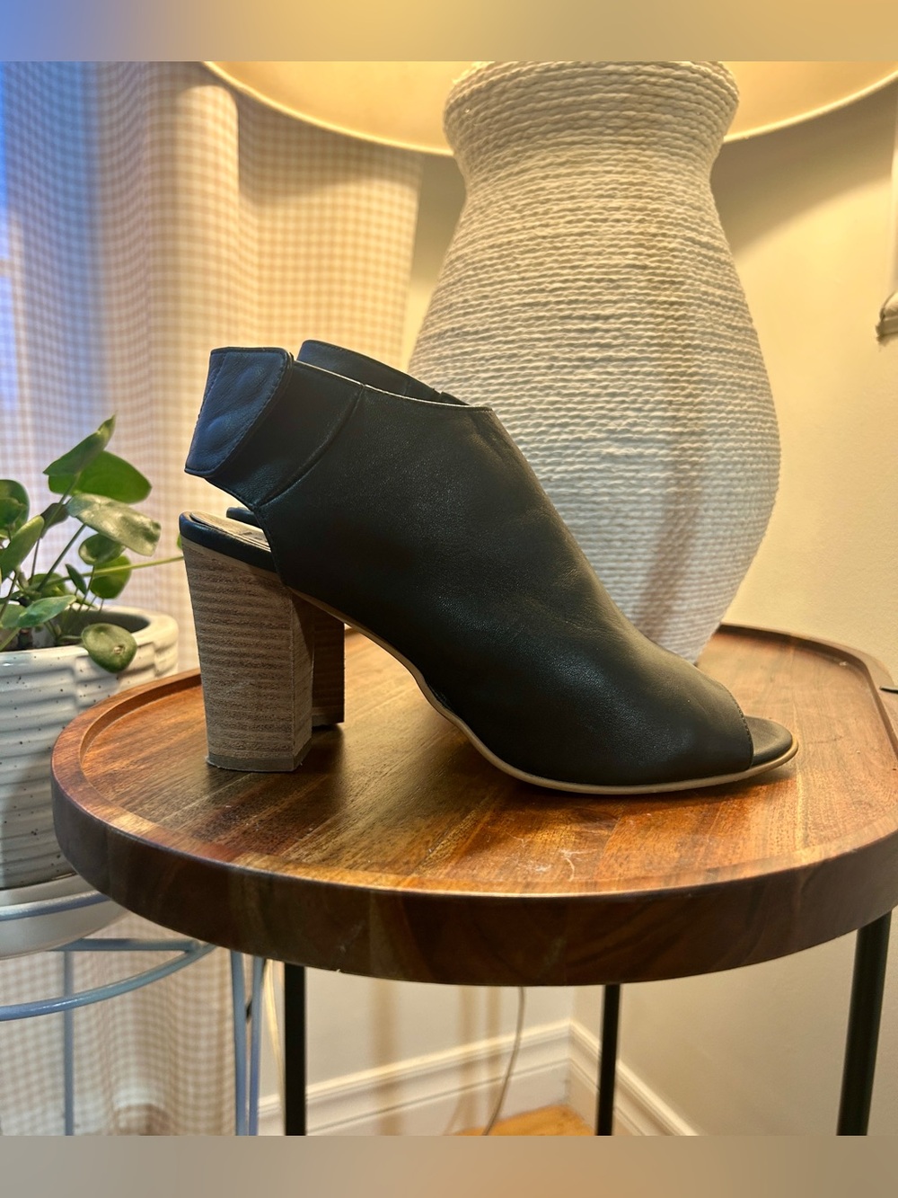 Steve Madden Nonstp Black Leather Peep-Toe Heeled Mules | Size 10M